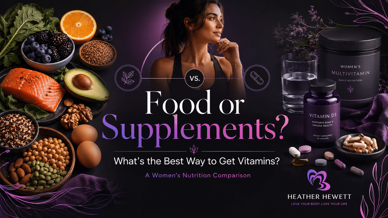 Is it better to get vitamins from food or supplements? Comparison of nutrient-rich whole foods and vitamin supplements for women’s nutrition.