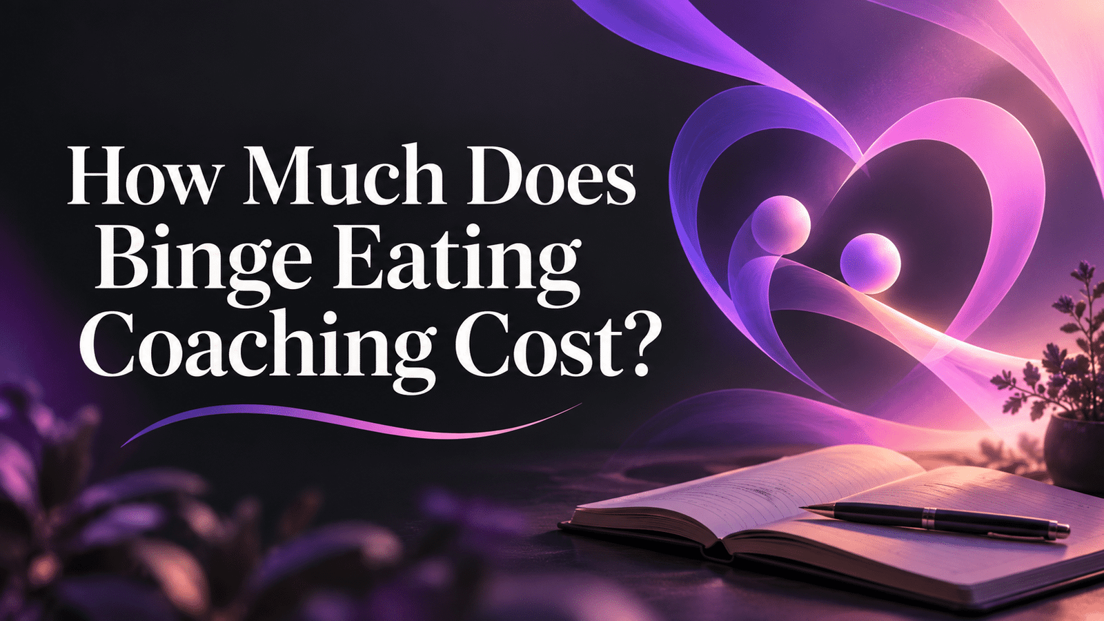 How much does binge eating coaching cost? A wellness coaching banner featuring purple and pink heart imagery.
